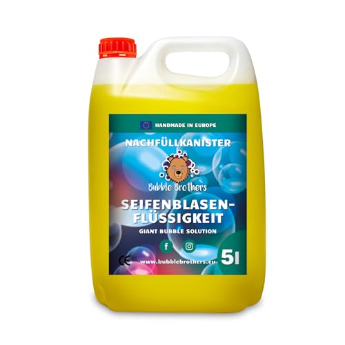 Bubble Brothers Seifenblasenflüssigkeit 5 Liter für Riesenseifenblasen und Normale Seifenblasen Nachfüllflasche 5l unplatzbare XXL Bunte Seifenblasen Seifenblasenlösung (5 Liter) von Bubble Brothers