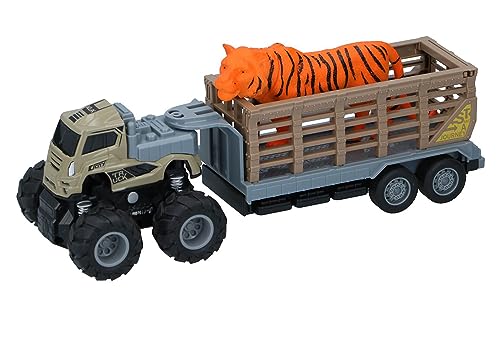 Bubble Store 2 in 1-Spielzeug Tiertransporter mit Tier, Zugmaschine mit Friktionsantrieb und Anhänger mit Gatter (Tiger) von Bubble Store