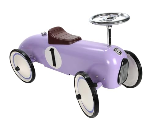 Retro Laufauto für Kleinkinder mit Richtungslenkrad, Laufhilfe Rutschauto im Vintage-Design aus Metall, Räder Gummi- bereift, Sitz nach hinten verstellbar, belastbar bis max. 20 kg (Lila) von Bubble Store