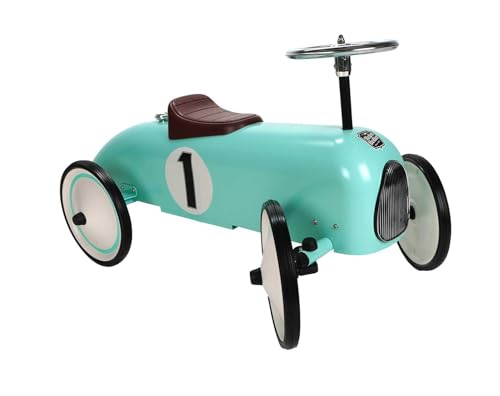 Retro Laufauto für Kleinkinder mit Richtungslenkrad, Laufhilfe Rutschauto im Vintage-Design aus Metall, Räder Gummi- bereift, Sitz nach hinten verstellbar, belastbar bis max. 20 kg (Mint) von Bubble Store