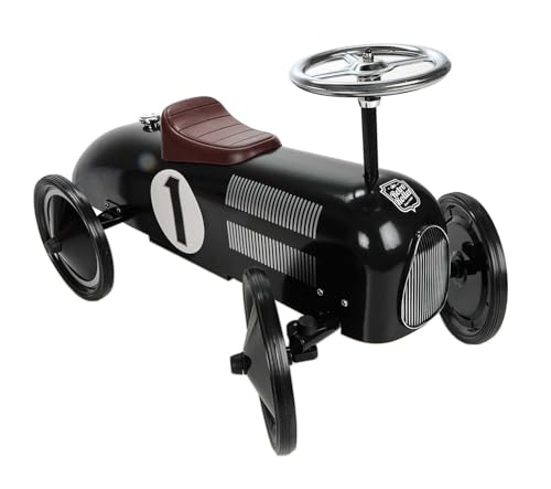 Retro Laufauto für Kleinkinder mit Richtungslenkrad, Laufhilfe Rutschauto im Vintage-Design aus Metall, Räder Gummi- bereift, Sitz nach hinten verstellbar, belastbar bis max. 20 kg (Schwarz) von Bubble Store