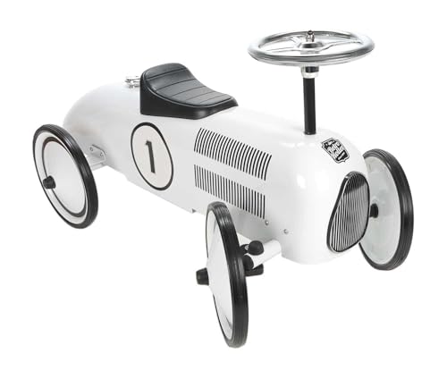 Retro Laufauto für Kleinkinder mit Richtungslenkrad, Laufhilfe Rutschauto im Vintage-Design aus Metall, Räder Gummi- bereift, Sitz nach hinten verstellbar, belastbar bis max. 20 kg (Weiß) von Bubble Store