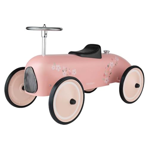 Retro-Rutschauto für Kleinkinder mit Richtungslenkrad, Laufauto im Vintage-Design aus Metall, Räder Gummi- bereift, Sitz nach hinten verstellbar, bis max. 20 kg (Rosa) von Bubble Store