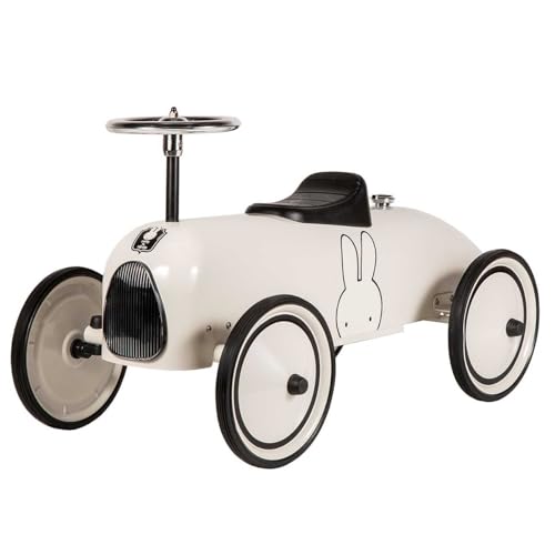 Retro-Rutschauto für Kleinkinder mit Richtungslenkrad, Laufauto im Vintage-Design aus Metall, Räder Gummi- bereift, Sitz nach hinten verstellbar, bis max. 20 kg (Weiß) von Bubble Store