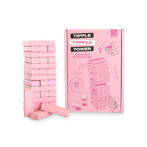 Bubblegum Stuff - Tipple Topple Tower – Das ultimative Trink- und Dares-Block-Stacking-Spiel – Enthält 54 rosa Blöcke und 4 Schnapsgläser – ab 18 Jahren, BG2216 von Bubblegum Stuff