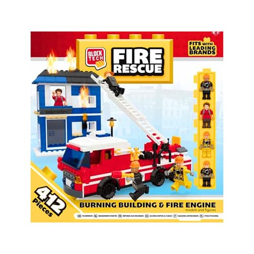 Bubbletastic Block Tech Feuerwehrauto und Bauspielzeug, Set mit 4 Rettungsbau- und Feuerwehrauto Spielzeug Figuren, 412 Teile, Geschenk für Kinder Bubbletastic Block Tech Feuerwehrauto und Bauspielzeug, Set mit 4 Rettungsbau- und Feuerwehrauto Spielzeug Figuren, 412 Teile, Geschenk für Kinder von Bubbletastic