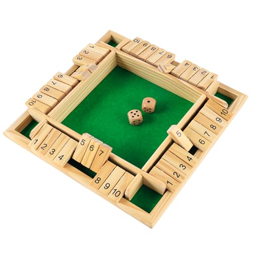 Bubuny Shut The Box Spiel, Holz Brettspiel mit 2 Würfel, Würfelspiel Mathematik Lernspielzeug für Kinder und Erwachsene, 4 Spieler Würfelbrett für Familie Reisespiele Kneipenspiele von Bubuny