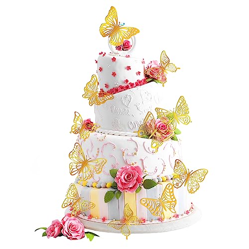 Schmetterlinge Tortendeko, 48 Stück Schmetterlinge Deko Torte 3D Gold Tortendeko Geburtstag Hochzeit Party Cake Topper für Kinder Erwachsene Torten von Bubuny