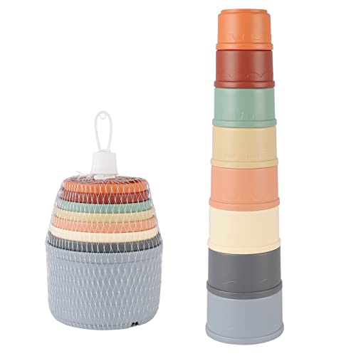 Stapelbecher 8 Stück, Kinder Stapelturm Badespielzeug Sandspielzeug Becher, Baby Stapelspielzeug Stapelspiel Lernspielzeug für 6+ Monate Jungen Mädchen (Bunte Tassen) von Bubuny