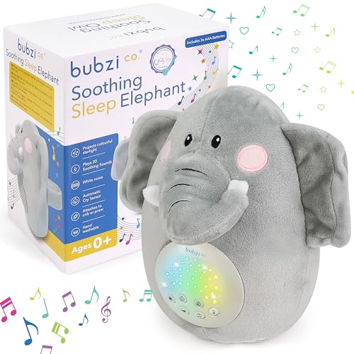 Bubzi Co Spieluhr Baby Schrei-aktivierter Sensor Weisses Rauschen Spielzeug Einschlafhilfe Elefant Sound Machine Kleinkind Schlafhilfe Nachtlicht Einzigartiges Baby Geschenk Kinderwagen von Bubzi Co