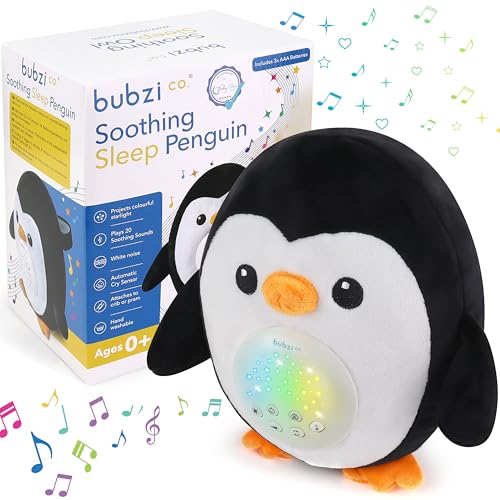 Spieluhr Baby Schrei-aktivierter Sensor Weisses Rauschen Spielzeug -Einschlafhilfe Babys- Pinguin Sound machine -Kleinkind Schlafhilfe-Baby Nachtlicht Einzigartiges Baby Geschenk Kinderwagen Spielzeug von Bubzi Co