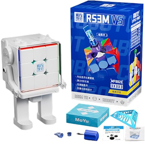 Zauberwürfel,Moyu RS3M V5 Maglev 3x3 Zauberwürfel mit Roboterform -Anzeigebox Stickerless Zauber Würfel Seidig und fließend Wettbewerbswürfel for Würfelliebhaber (Maglev Version with Robot Box) von Bucaxit