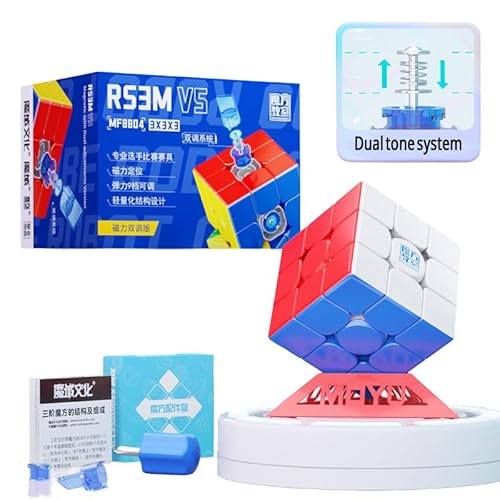 Zauberwürfel,Moyu RS3M V5 Dual Adjustment 3x3 Zauberwürfel Stickerless Zauber Würfel Seidig und Fließend Wettbewerbswürfel for Würfelliebhaber (Magnetic Dual Adjustment Version) von Bucaxit