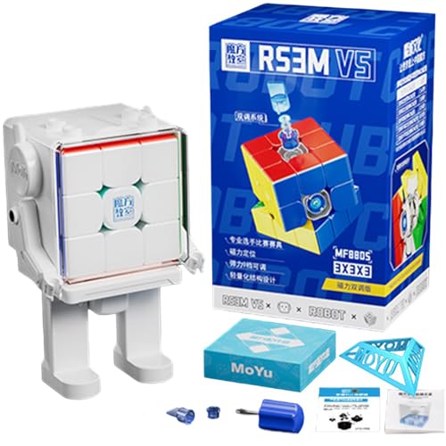 Zauberwürfel,Moyu RS3M V5 Dual Adjustment 3x3 Zauberwürfel mit Roboterform -Anzeigebox Stickerless Wettbewerbswürfel for Würfelliebhaber (Magnetic Dual Adjustment Version with Robot Box) von Bucaxit