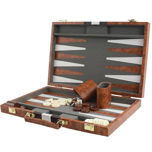 Backgammon Set 15" Klassisches Backgammon Brettspiel Tragbares Reise Strategie Backgammon Spiel Set für Erwachsene Kinder (Braun) von Bucher&Rossini