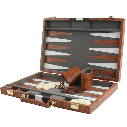 BackgammonKoffer 15" Klassisches Backgamm Reise Strategie Backgammon Spiel Set für Erwachsene Kinder (Braun) von Bucher&Rossini