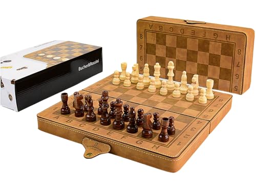 15 Zoll Magnetschach für Erwachsene, Hochwertiges Holz Schachbrett, Doppel Dame Leder Schachbrett Kinder Reise Magnetschach Schach Spiel (Chess 38 * 38cm) von Bucher&Rossini