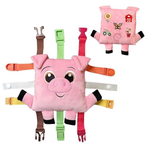 BUCKLE TOY Mini Biggy Pig - Toddler Early Learning Basic Life Skills Children's Plush Travel Activity von Buckle Toys