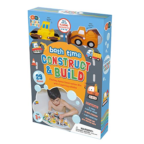 Buddy & Barney Bath Toy - Bath Time Construct & Build Activity Set for 2 3 4 5 6 7 Year Olds , 29 PIECES with Jigsaw, Digger & Bulldozer Water Squirter Toy , Handy Storage Organiser Bag Suction Cups von Buddy & Barney