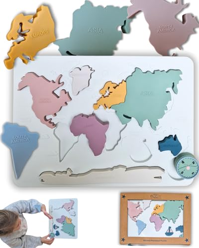 Montessori Spielzeug für 3+ Jahre – Karten-Puzzle aus Silikon – Kontinente & Meere Silikon-Puzzle – Budhi Budha für 4-jährige Jungen – Lernspielzeug ab 3 Jahren von Budhi Budha