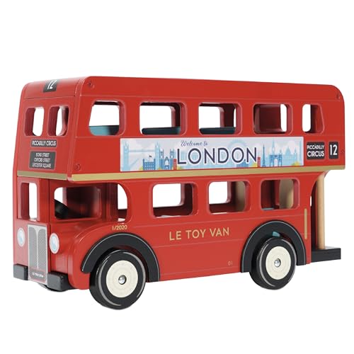 Le Toy Van - TV469 - Lernspielzeug ?London Bus" für Kleinkinder ab 3 Jahren, Doppeldeckerbus im Londoner Stil mit aufklappbarem Dach und realistischen Details, 32 x 13 x 20 cm, hergestellt aus FSC-zertifiziertem Holz von Le Toy Van