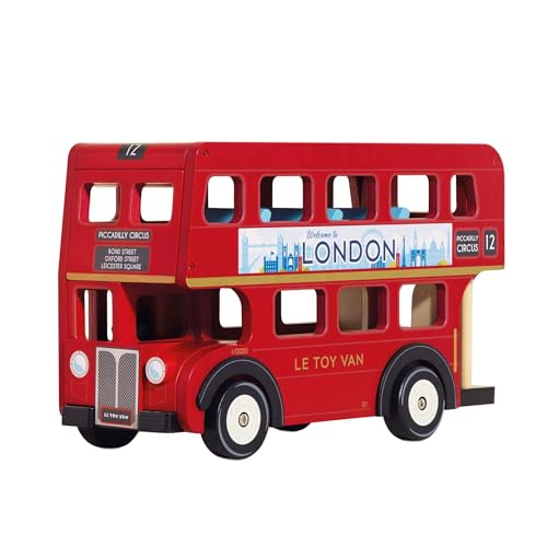 Le Toy Van - TV469 - Lernspielzeug ?London Bus" für Kleinkinder ab 3 Jahren, Doppeldeckerbus im Londoner Stil mit aufklappbarem Dach und realistischen Details, 32 x 13 x 20 cm, hergestellt aus FSC-zertifiziertem Holz von Le Toy Van