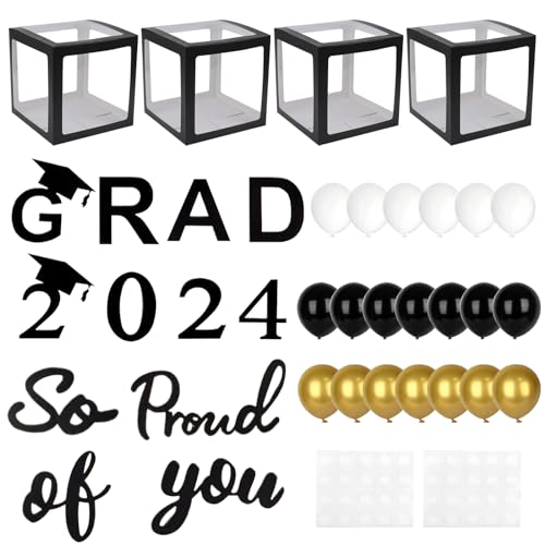 Abschlussballonboxen, Abschlussdekorationen Klasse von 2024 1 Set Schwarz- und Gold -Abschlussfeier -Dekorationen, die so stolz auf Sie für das High School College sind von Budstfee