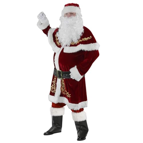 Budstfee Santa Claus Kostüm, 8pcs Velvet Santa Anzug, Weihnachtsfeier für Erwachsene komplette Plüschkleidung, Männer Weihnachts -Weihnachtsfeiertags -Party Cosplay (2xl) von Budstfee
