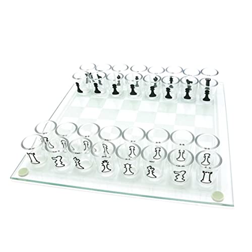 Budstfee Schachbrettglas, Glasschach -Set mit 32 PCS Acrylbecher Schach- und Weinbecher -Schuss -Trinkglas -Schach -Set für Erwachsene von Budstfee