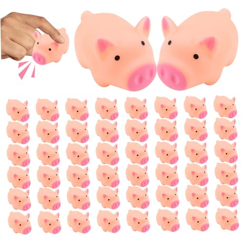 Mini -Schweine, 50 Stcs Gummi Schweine Badespielzeug, Schwimmer Squeak Piggy Baby Badewanne Spielzeug für Halloween, Weihnachten, Farm Animal Party Gunst (Style2) von Budstfee