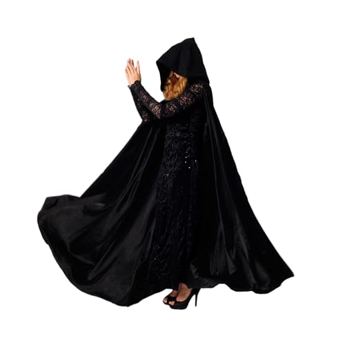 Buen Don Umhang mit Kapuze Satin Cape Mantel Lang für Hochzeit Brautkleid Fasching Halloween Kostüm Mittelalter Robe Vampir Hexen（Schwarz） von Buen Don