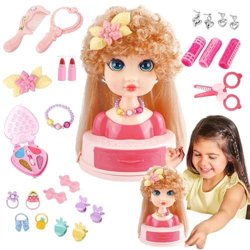 Buerfu 26Stk. Schminkpuppe Frisierkopf Für Kinder, 20cm Schminkkopf Puppe Stylingkopf Puppenkopf Zum Frisieren Mit Schminke Und Haarstyling Zubehör von Buerfu