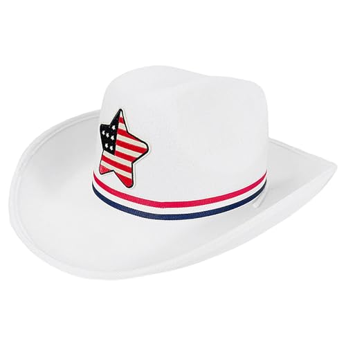 Buerfu Cowboyhut | Flagge Cowboy Cowgirl Hut 4. Juli | fünfzackiger Stern klassische Westernfilz-Kopfbedeckung Kostüm Accessoire für Männer Frauen von Buerfu