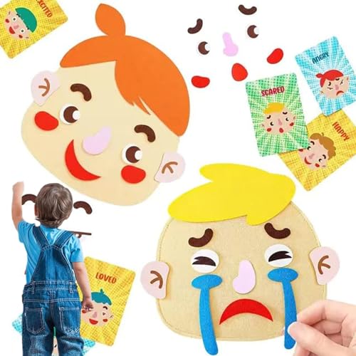 Buerfu Emotionsspielzeug für Kinder, Filzaufkleber für Kinder | Lustige Filzaufkleber für soziales emotionales Lernen - Spielzeug zum Ändern des Ausdrucks für Zuhause, Schule, Park, Auto und draußen von Buerfu
