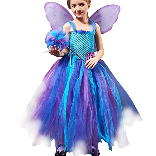 Buerfu Feenkostüm für Mädchen,Mädchen-Fee-Prinzessin-Kleid mit Zauberstab und Flügel - Pageant Elfenkleider Kleinkind Partykleid Kleid für Fotoshooting von Buerfu