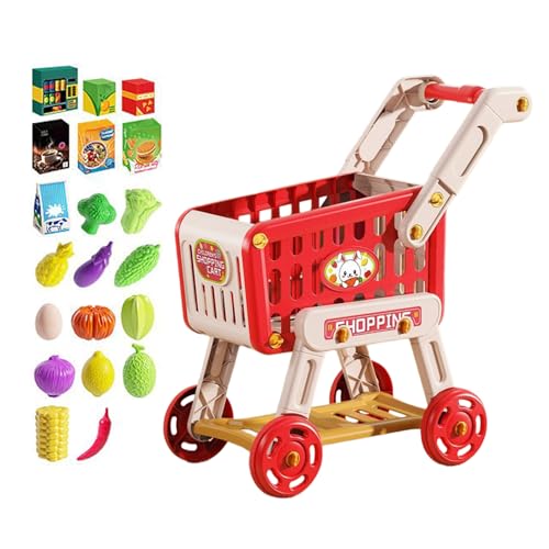 Buerfu Kinder Einkaufswagen | Kinder Einkaufswagen Spielzeug Spielküche Zubehör,Lernspielzeug Mit Und Gemüse Für Kleinkinder Mädchen Familien Interaktive Spiele Rollenspiel von Buerfu