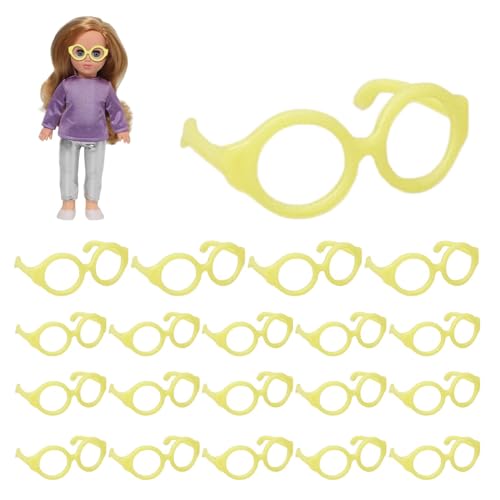 Buerfu -Puppenbrillen,Puppenbrillen,Linsenlose Puppen-Anziehbrille | Puppen-Anzieh-Requisiten, 20 kleine Gläser, Puppen-Anzieh-Brillen für DIY-Zubehör, Puppen-Anziehzubehör von Buerfu
