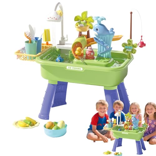 Buerfu Outdoor Water Tisch, Sensorik Wassertisch, 4-in-1 Waschbecken Spielzeug Mit Elektrischem Wasserhahn Pädagogisches Rollenspiel Für Mädchen, Garten, Camping von Buerfu