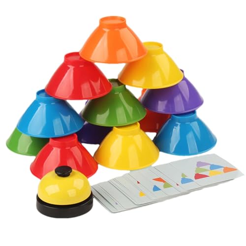 Buerfu Regenbogen-Stapelschalen,Stapelschalen-Spielzeug | Montessori Sensorisches Lernspielzeug,Sinnesspielzeug für Lernaktivitäten im Vorschulalter, 6 Stapelschalen mit Glocke, 25 Karten, von Buerfu