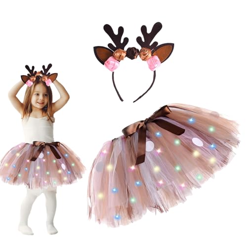 Buerfu Rentier Kostüm, Reh Kostüm Kinder,Rentier-Tutu-Kleid für Mädchen,Kinder Baby Mädchen Rentier Weihnachtskostüm Mit Stirnband, Elch Cosplay Für Party von Buerfu