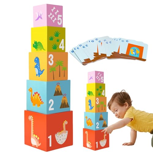 Buerfu Stapelblock-Spielzeug, Stapelblock-Spiel, Tier-Puzzle-Spielzeug-Set, Zahlen-Lernspielzeug, pädagogische Nistblöcke, stapelbares Vorschulspielzeug für Mädchen, Jungen, Kinder von Buerfu