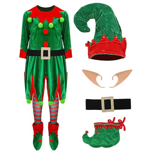 Buerfu Weihnachtself Kostüm Kinder 5-10 Jahre | Komplettset Mit Elfenohren & Hut | Weihnachtsparty Wichtel Kostüm Für J-ungen Mädchen - Rollenspiel Für Festevents von Buerfu