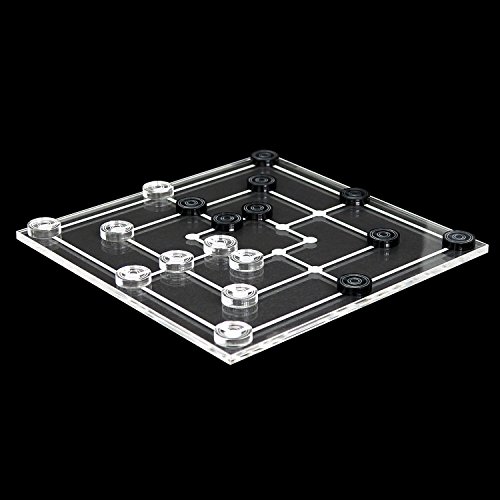 Bütic GmbH Mini Mühle Spiel 19tlg. aus transparentem Acryl klar und grau, Spielbrett per Laser graviert von Bütic GmbH