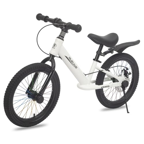 Bueuwe 16 Zoll Kinderlaufrad mit Scheibenbremse, Fahrrad ohne Pedale für Kinder von 4-8 Jahren, Laufbike mit verstellbarem Sitz, Ständer, Fußrasten, Jungen und Mädchen,Weiß von Bueuwe