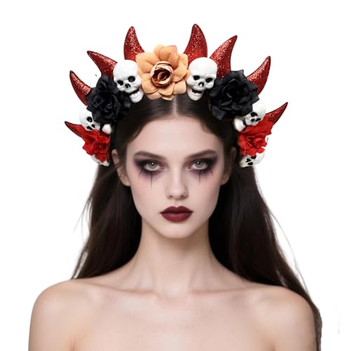Bufeti Halloween Schädel Blume Stirnband Gothic Horror Schädel Krone für Frauen Tag der Toten Floral Kopfschmuck Mexikanisches Haarschmuck Bufeti Halloween Schädel Blume Stirnband Gothic Horror Schädel Krone für Frauen Tag der Toten Floral Kopfschmuck Mexikanisches Haarschmuck von Bufeti