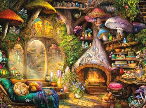 Buffalo Games, Aimee Stewart, Merry Mushroom Cottage (Fröhliches Pilzhäuschen), 1000-teiliges Puzzle für Erwachsene, anspruchsvolles Puzzle, perfekt für Spieleabende, fertige Größe ist 67,9 x 50,2 cm von Buffalo Games