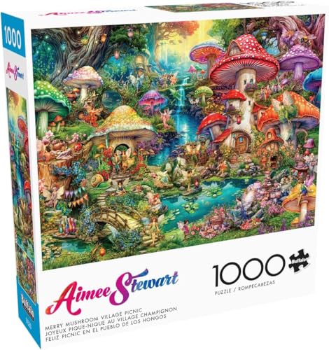 Buffalo Games - Aimee Stewart - Merry Mushroom Village Picnic - 1000-teiliges Puzzle für Erwachsene, herausforderndes Puzzle, perfekt für Spieleabende - Fertige Größe 26,75 x 19,75 cm von Buffalo Games