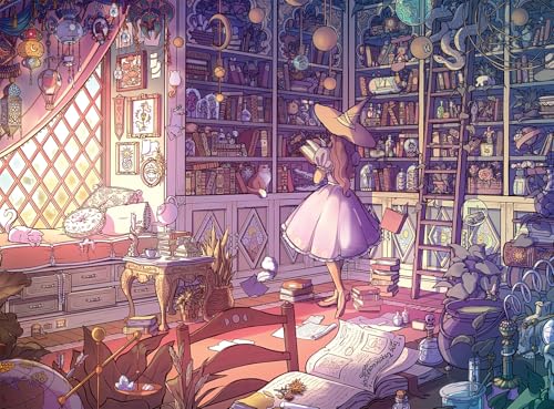 Buffalo Games - Bonjour - Brittnie Ortega - Hexenbibliothek - 1000 Teile Puzzle für Erwachsene - Herausforderndes Puzzle perfekt für Spieleabende - Fertige Größe ist 26,75 x 19,75 von Buffalo Games