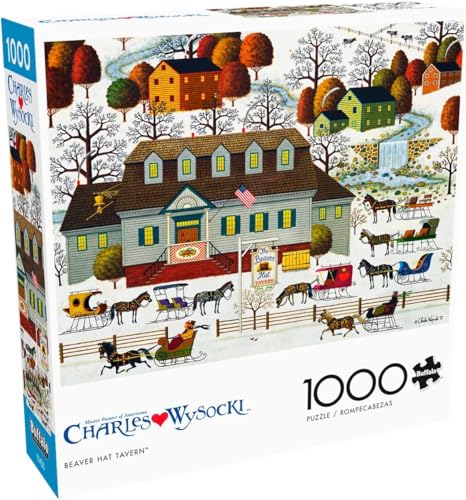 Buffalo Games - Charles Wysocki - Biberhut-Taverne - 1000-teiliges Puzzle für Erwachsene, herausforderndes Puzzle, perfekt für Spieleabende, fertige Puzzle-Größe ist 26,75 x 19,75 cm von Buffalo Games