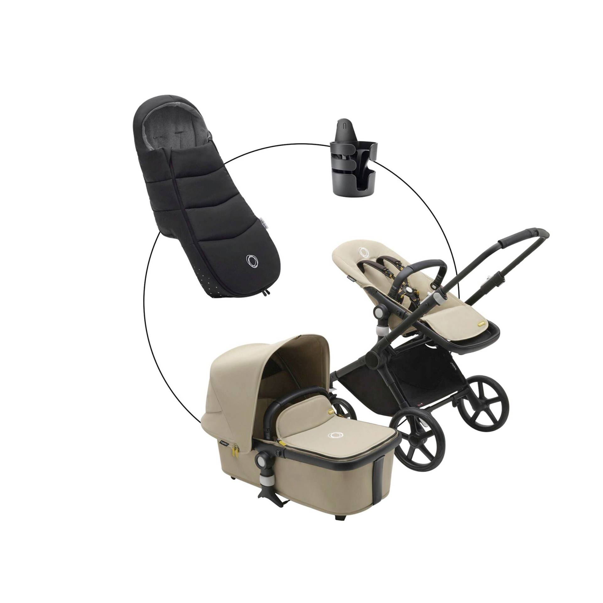 Bugaboo Fox Cub Kombikinderwagen Trio-Set inkl. Fußsack und Getränkehalter schwarz | beige Bugaboo Fox Cub Kombikinderwagen Trio-Set inkl. Fußsack und Getränkehalter schwarz | beige von Bugaboo